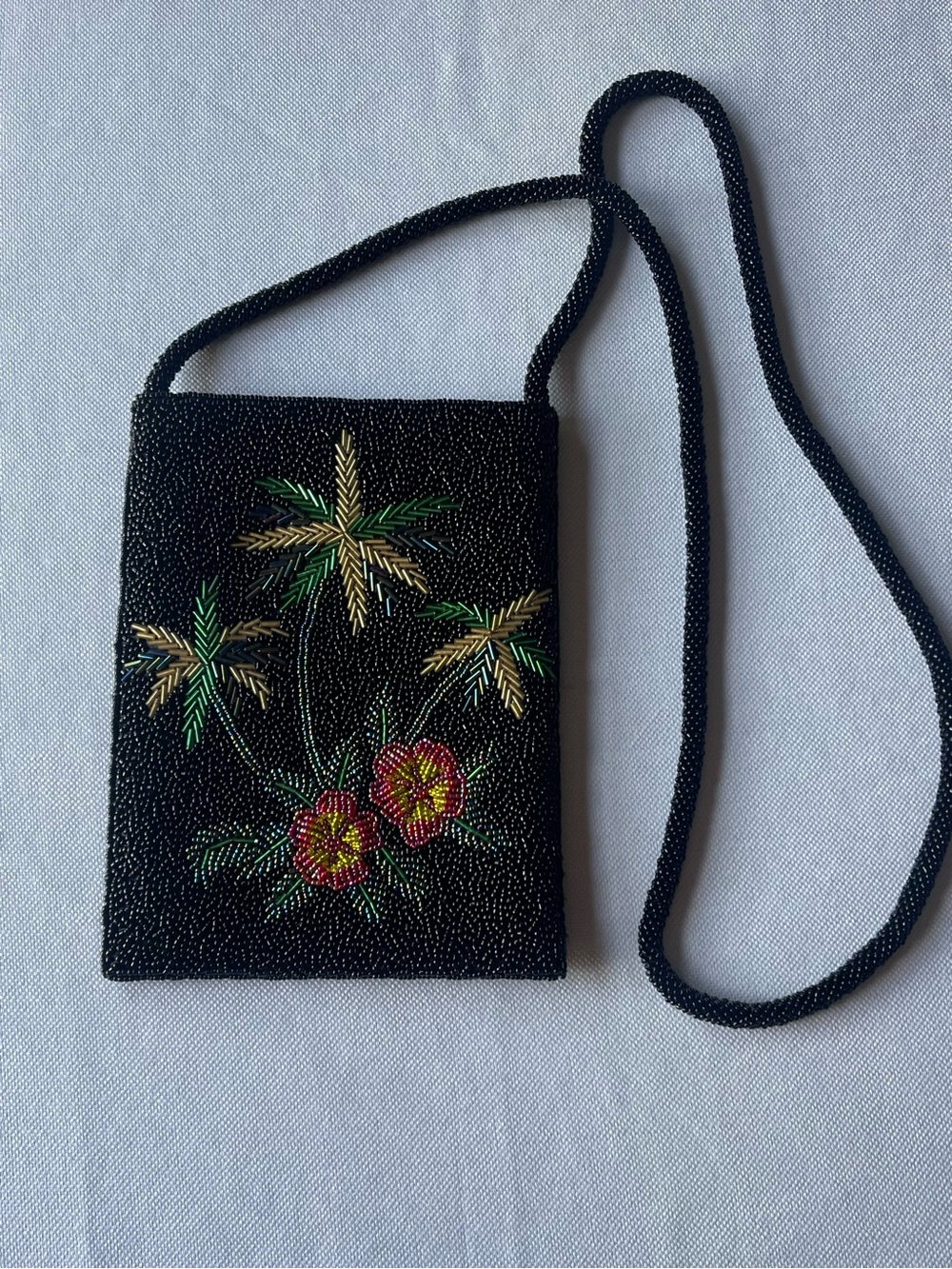 Maui by Design Black Floral Beaded Embroidered Small Crossbody Snap Bag